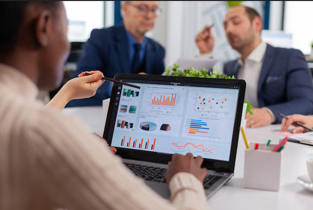Real-time business data analytics displayed on enterprise software