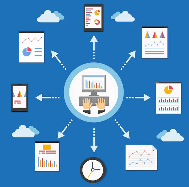 Workflow diagram showing ERP modules and enterprise resource planning process