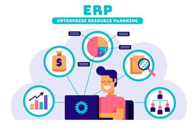 Abstract illustration of ERP system showing key functions