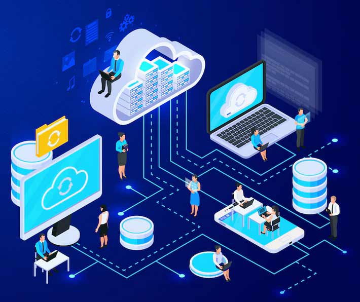 cloud based erp software solution storing company data and information on cloud