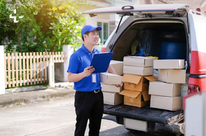 delivery agent on duty delivering products to client location