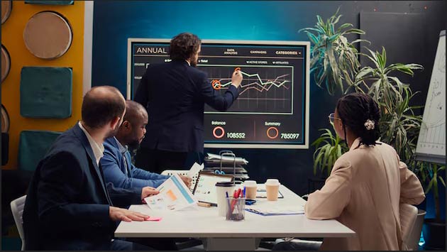 Executives conducting financial budgeting session in the meeting