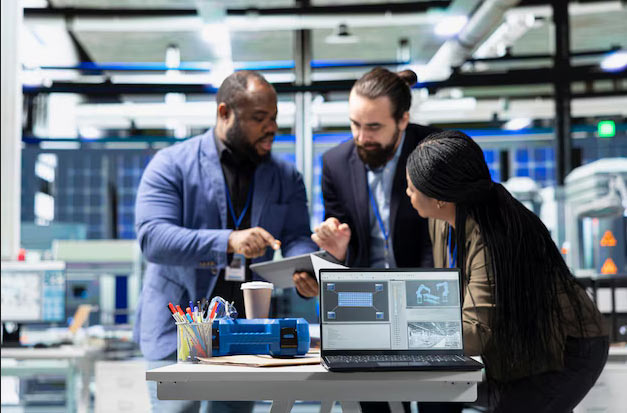 (three product managers working on ERP for manufacturing industry